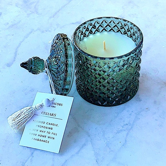 SUSAN JACOBS NEW YORK CANDLE CEDARS NEW 1 WICK GREEN CRYSTAL 6.3oz - Picture 2 of 4